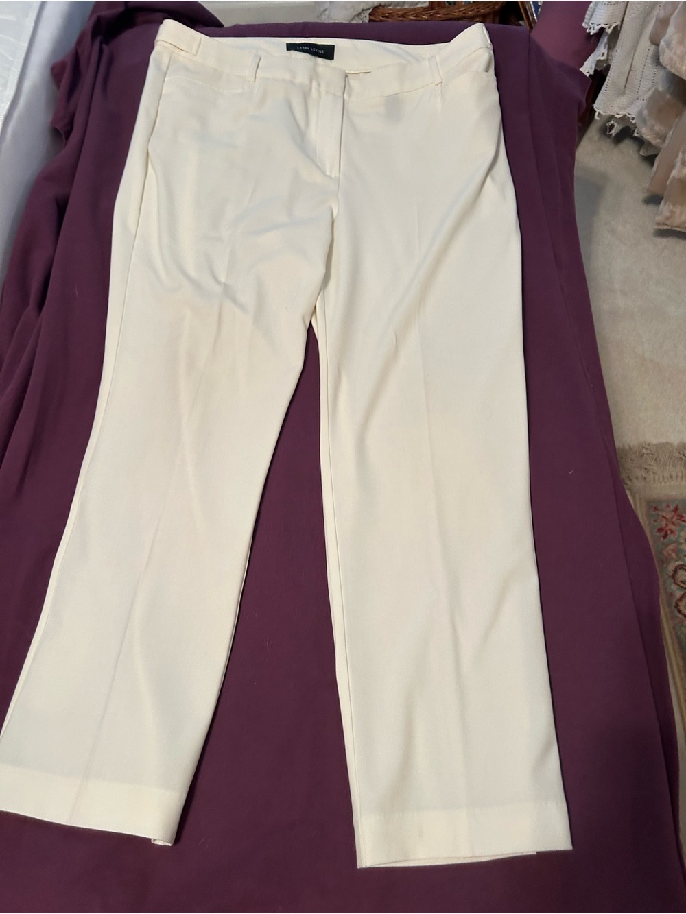 Larry Levine Cream Straight-Leg Dress Trousers
